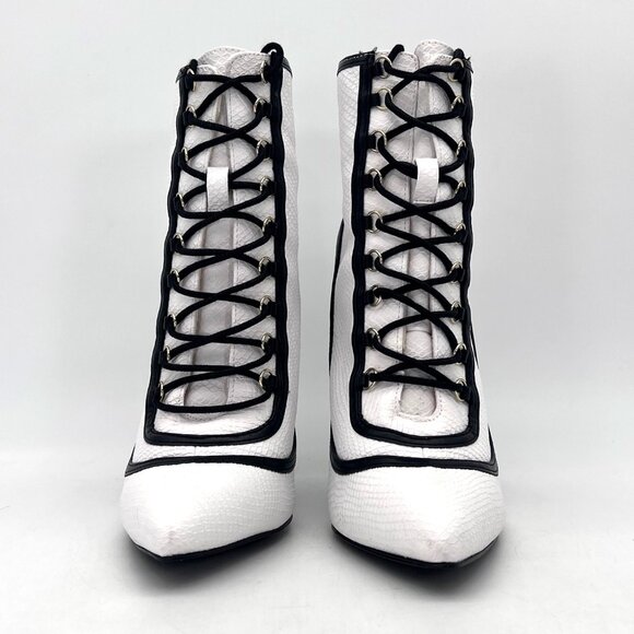 ShoeDazzle Dangerous Booties Womens Size 9 White Multi Back Zipper & Lace-Up New - Picture 2 of 16
